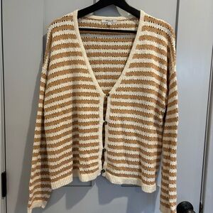 Madewell Cream and Tan Striped Knit Button-Front Cardigan